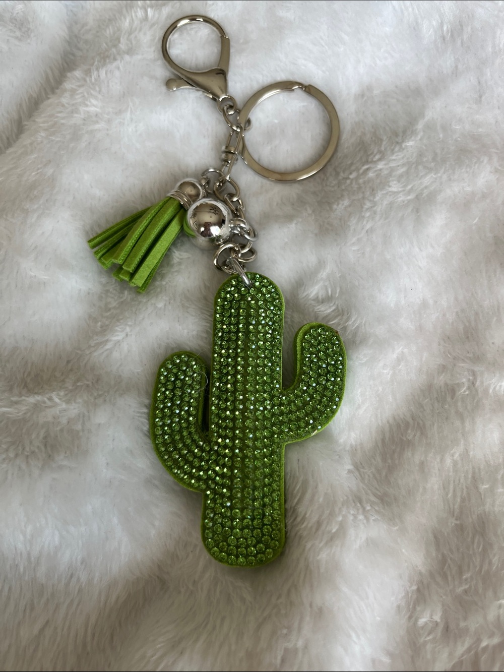 Green Crystal Cactus Keychain with Tassel